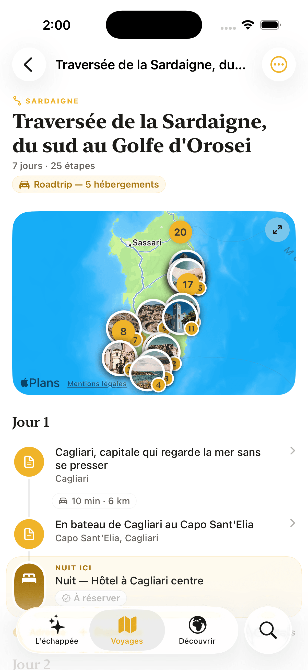 Un itinéraire Carnets+ déplié jour par jour