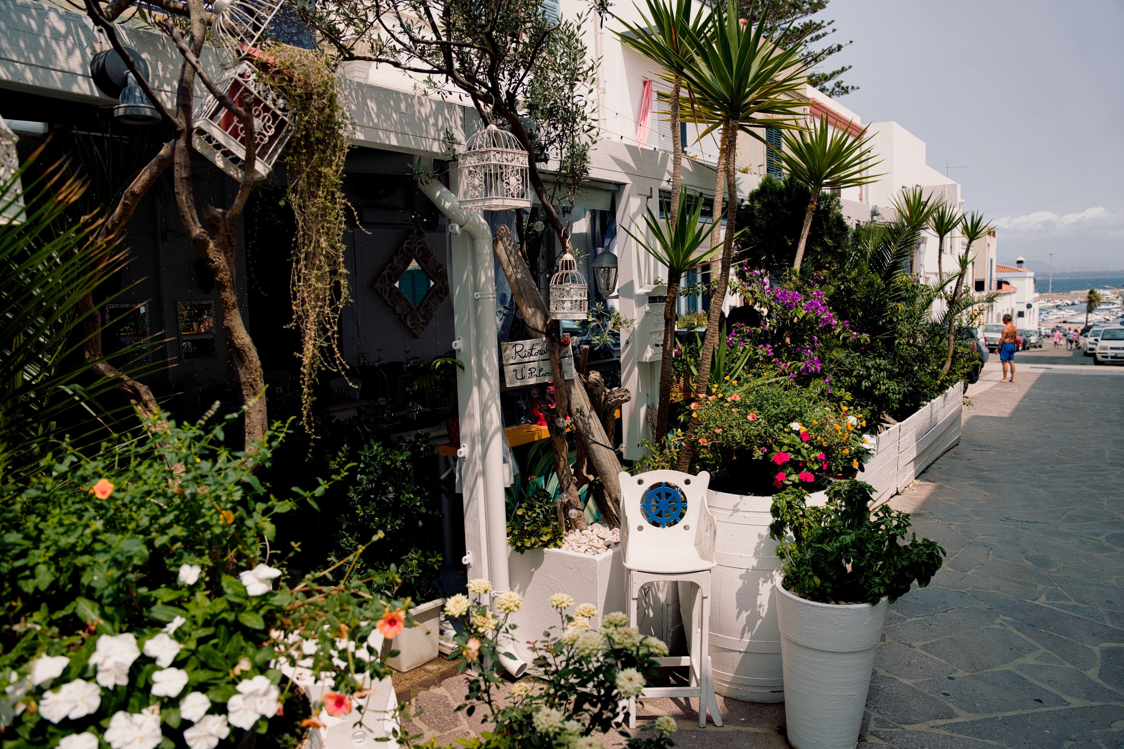 Façade et terrasse du restaurant U'Palacca à Calasetta, Sardaigne